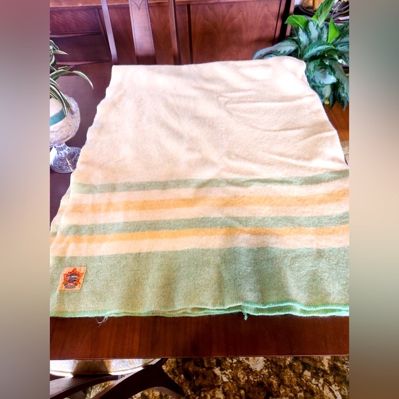 Ayers Green and Yellow Wool Stripped Blanket - Picture 1 of 4